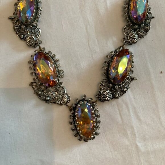 Vtg Czecho  ? art nouveau aurora borealis glass necklace - Picture 1 of 4